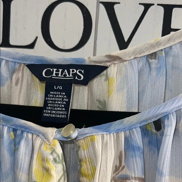 Chaps Blue and White Flutter Sleeve Blouse - Picture 4 of 5